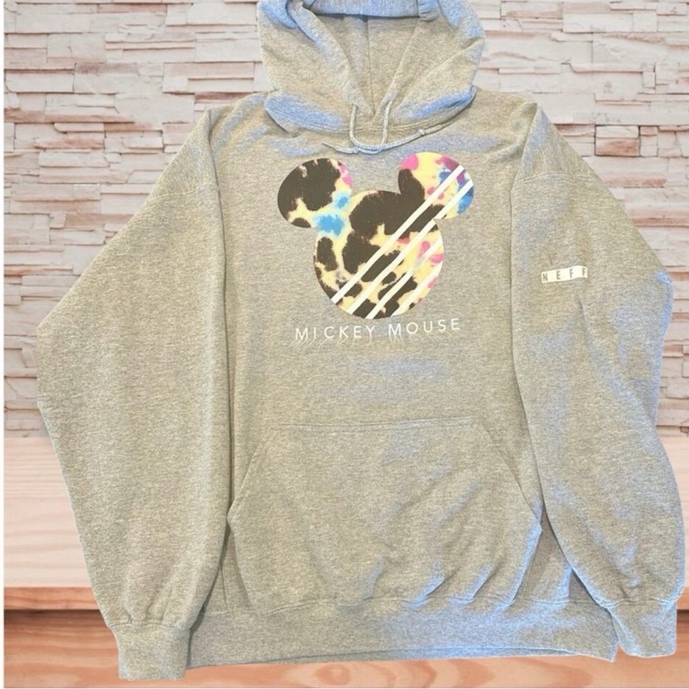 Disney x Neff XL Mickey Mouse Gray Graphic Hoodie Sweatshirt EUC $68